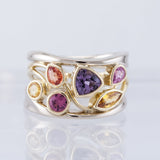 Retro ring in gold and silver with multicolor zirconia