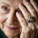 Golden retro ring with blue zirconia