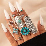Retro ring set in silver and turquoise