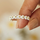 Adjustable Silver and Enamel Handmade Ring with Daisies