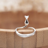 Adjustable Ring with Kitten in Silver