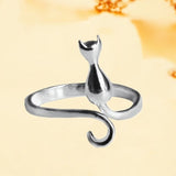 Adjustable Ring with Kitten in Silver