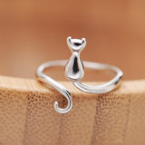 Adjustable Ring with Kitten in Silver