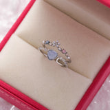 Adjustable Ring with Blue Stone and Zirconia in High-Quality Silver