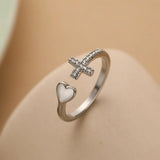 Adjustable Retro Silver Cross Ring "Love"