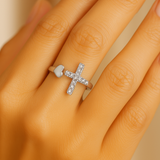 Adjustable Retro Silver Cross Ring "Love"