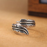 Adjustable Retro Silver Ring with Leaf