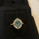 Adjustable Retro Ring in White Silver with Amazonite