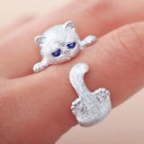 Adjustable 925 Silver Ring with Kitten