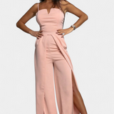 Prescillia Jumpsuit with Spaghetti Straps and Side Slit
