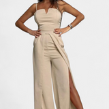 Prescillia Jumpsuit with Spaghetti Straps and Side Slit