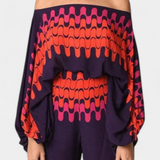 Sybella Two-Piece Set with Off-Shoulder Top and Wide-Leg Printed Pants