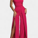 Prescillia Jumpsuit with Spaghetti Straps and Side Slit
