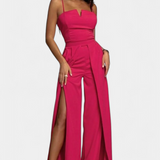 Prescillia Jumpsuit with Spaghetti Straps and Side Slit