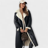 Maria – Classic long coat with plush lining and teddy collar