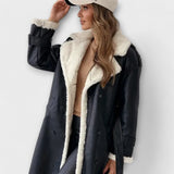 Maria – Classic long coat with plush lining and teddy collar