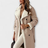 Maria – Classic long coat with plush lining and teddy collar
