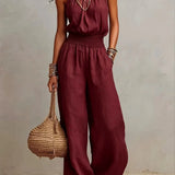 Ainara | Halter-Neck Wide-Leg Jumpsuit with Shirred Waist