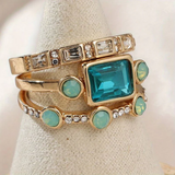 Retro ring collection with blue crystals