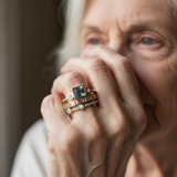 Retro ring collection with blue crystals
