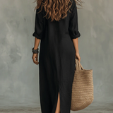 Soline | Relaxed Collared Maxi Dress with Button Detail