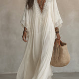 Samara | Lace-Trim Chiffon Maxi Dress with Flowing Sleeves