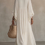 Samara | Lace-Trim Chiffon Maxi Dress with Flowing Sleeves