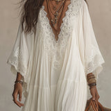 Samara | Lace-Trim Chiffon Maxi Dress with Flowing Sleeves