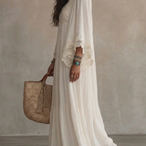 Samara | Lace-Trim Chiffon Maxi Dress with Flowing Sleeves