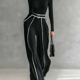 Emma – Elegant two-piece set with high collar and wide-leg pants