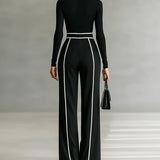 Emma – Elegant two-piece set with high collar and wide-leg pants