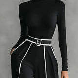 Emma – Elegant two-piece set with high collar and wide-leg pants