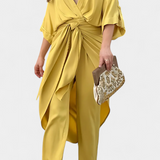 Mayleen Crossed Set with Front Bow and Straight Pants