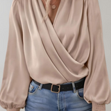 Quinn Elegant Long Sleeve Blouse with V-Neck