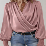 Quinn Elegant Long Sleeve Blouse with V-Neck