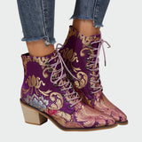 Sandra - Leather Ankle Boots with Radiant Elegant Flowers