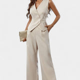 Heskia Sleeveless Vest and Wide-Leg Pants Set