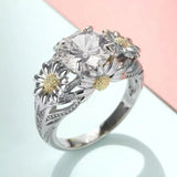 Vintage Ring with Sunflower in Yellow and Silver
