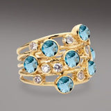 Vintage Gold Ring with Multiple Blue and White Zirconias