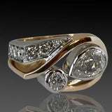 irregular vintage ring in gold and silver with zirconias