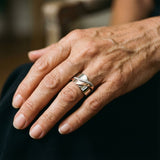 vintage ring in rose gold and silver with cubic zirconias
