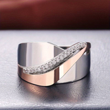 vintage ring in rose gold and silver with cubic zirconias