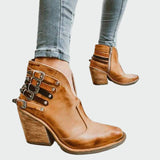 Julia - Retro Leather Ankle Boots for Women in Black