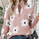 Violet | Floral Cable-Knit Zip Collar Jumper