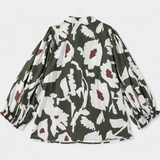 Filomena Blouse with Half Button Closure and Puff Sleeves in Abstract Floral Print