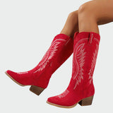 Elena - Fashionable Brown Suede Embroidered Western Boots