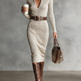 Julieta | Long Sleeve Midi Dress with Belt