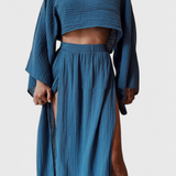 Martha Two-Piece Set with High-Slit Skirt