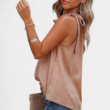 Adela Leopard Print Sleeveless Top with High Neck and Bow