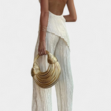 Pilarica Pleated Set with Asymmetrical Halter Top and Flowing Pants